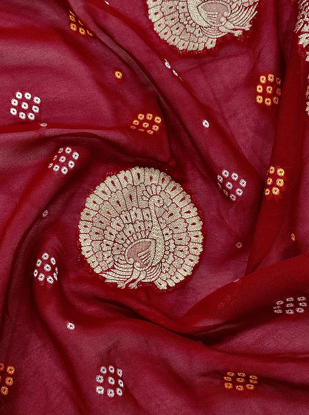 Deep Red Georgette Tissue Silk Saree