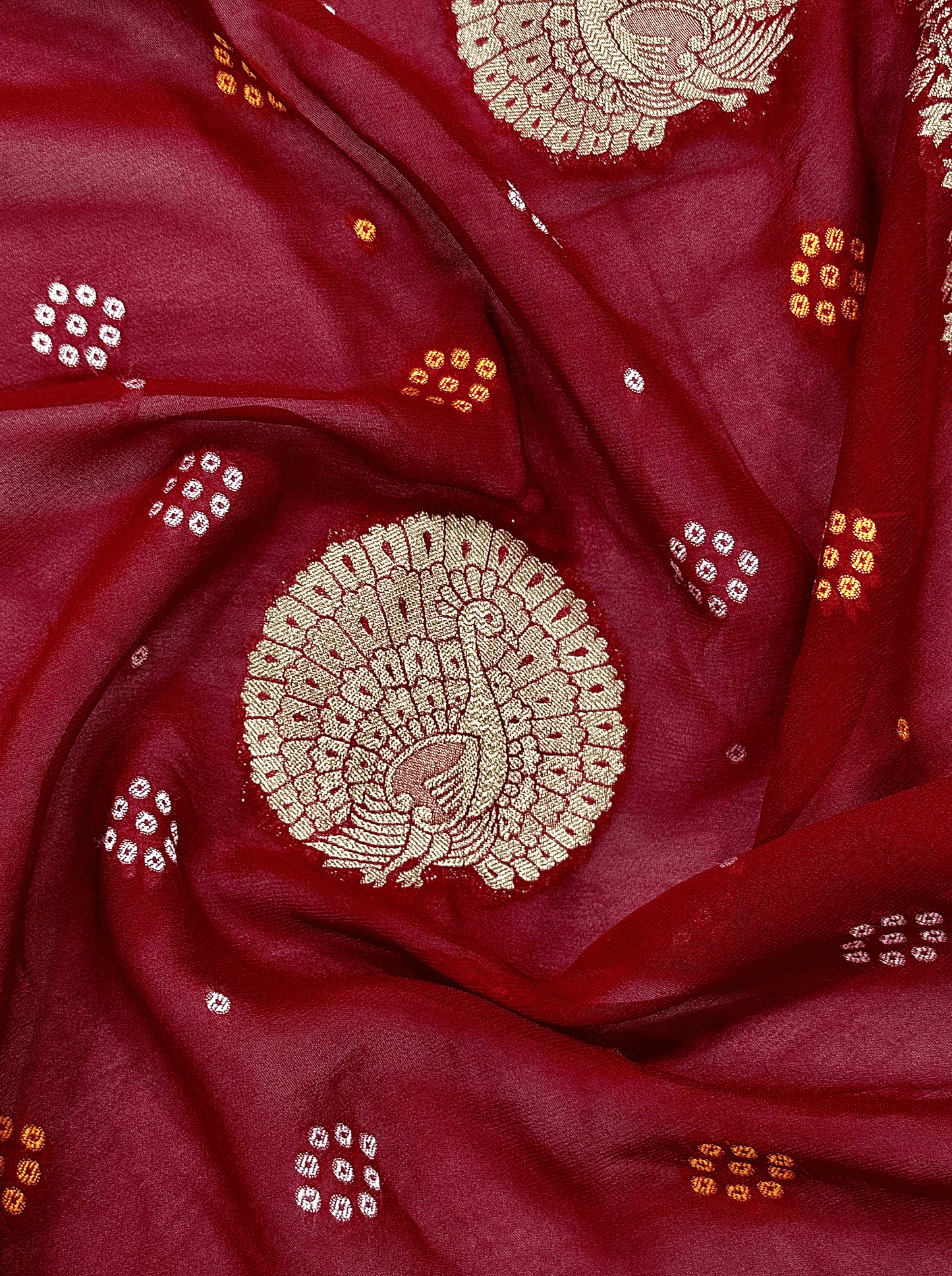 Deep Red Georgette Tissue Silk Saree