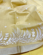 Mustard Linen Tissue Unstitched Suit with Floral Embroidery