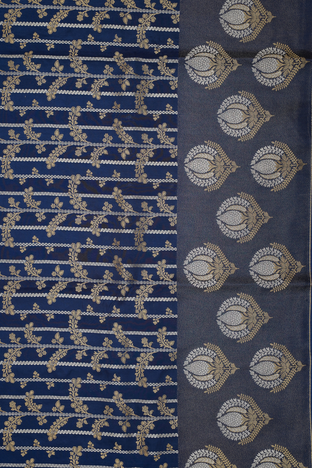 Navy Blue Viscose Satin Saree with Dual Weaving