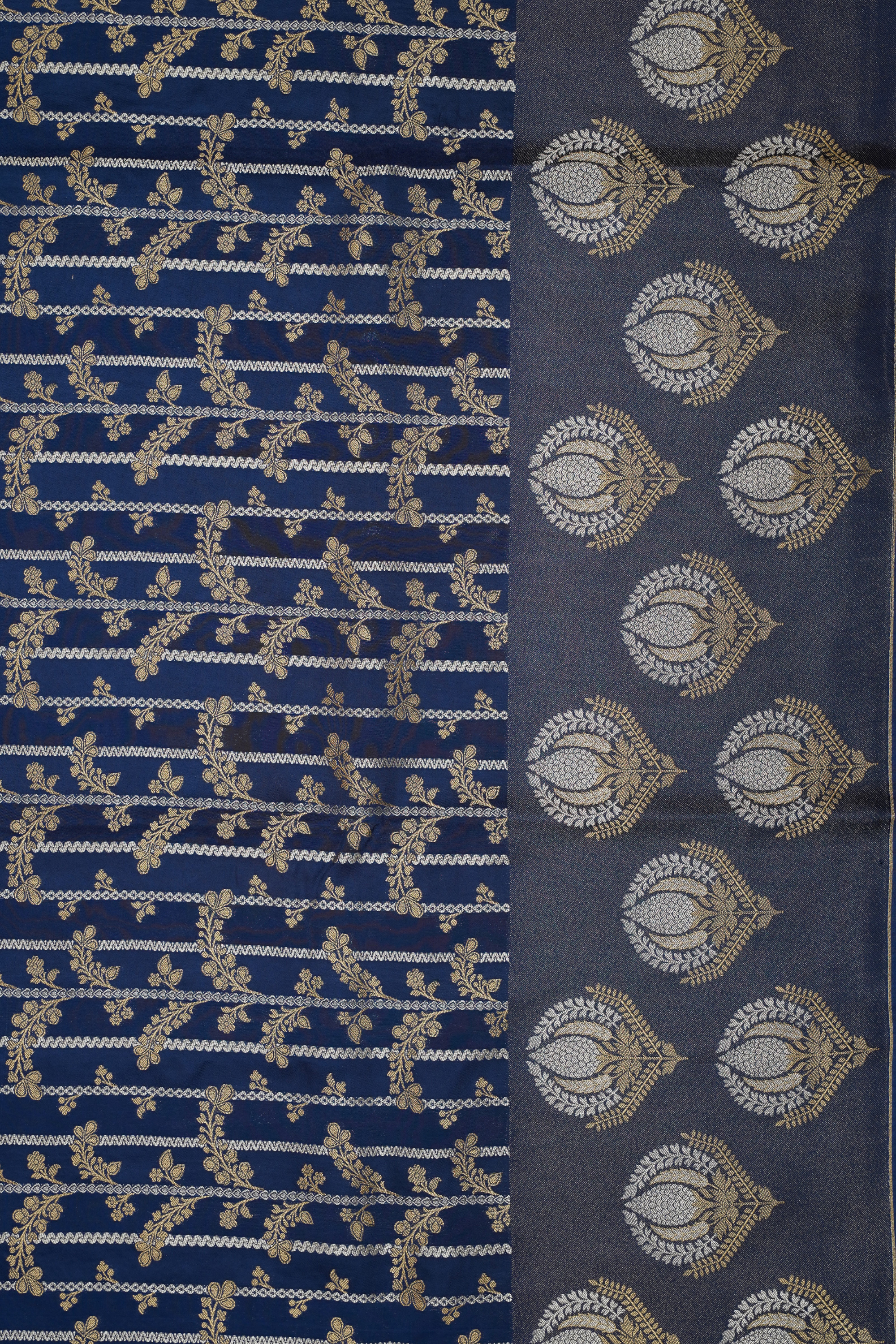 Navy Blue Viscose Satin Saree with Dual Weaving