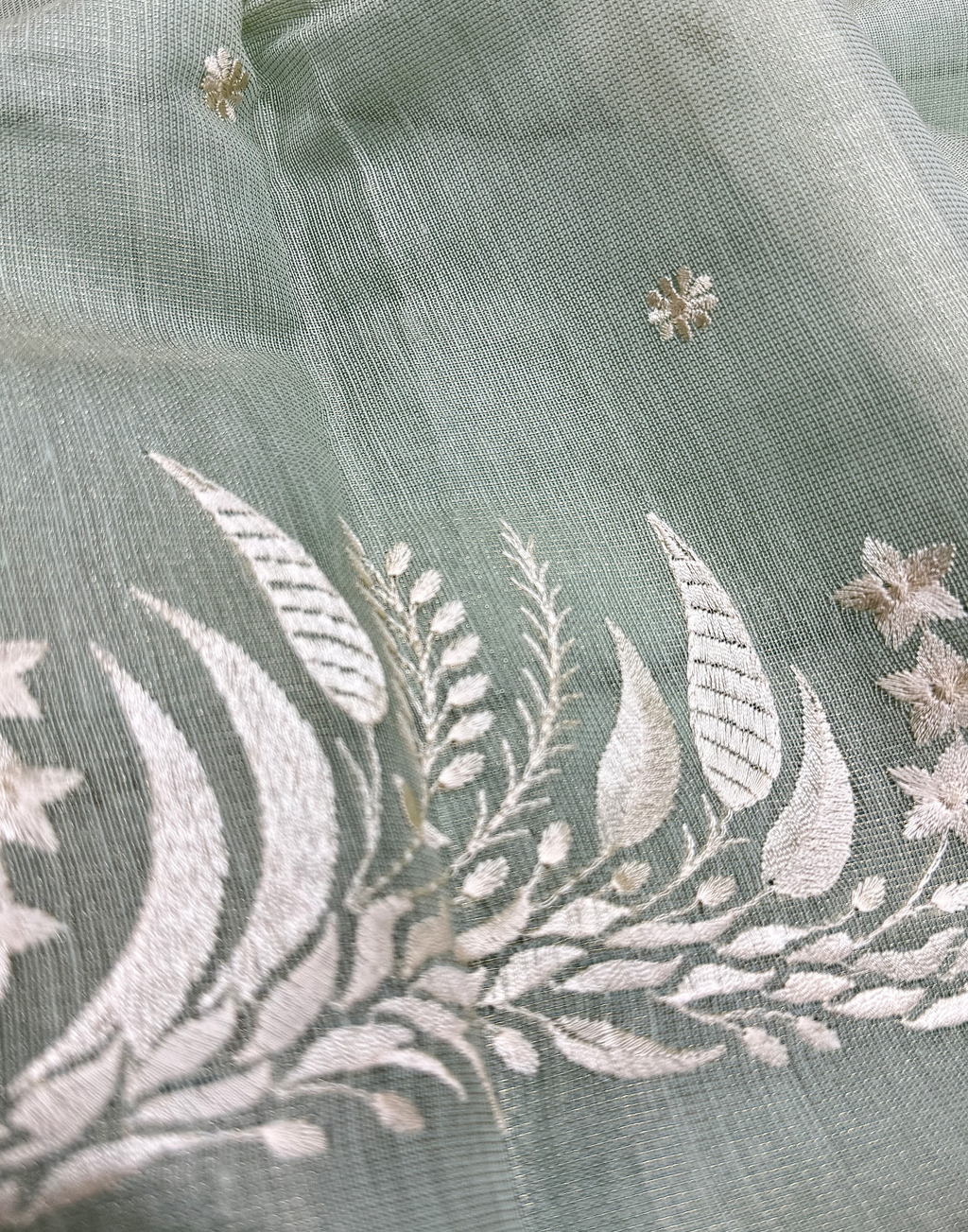 Mint Green Linen Tissue Unstitched Suit with Embroidery