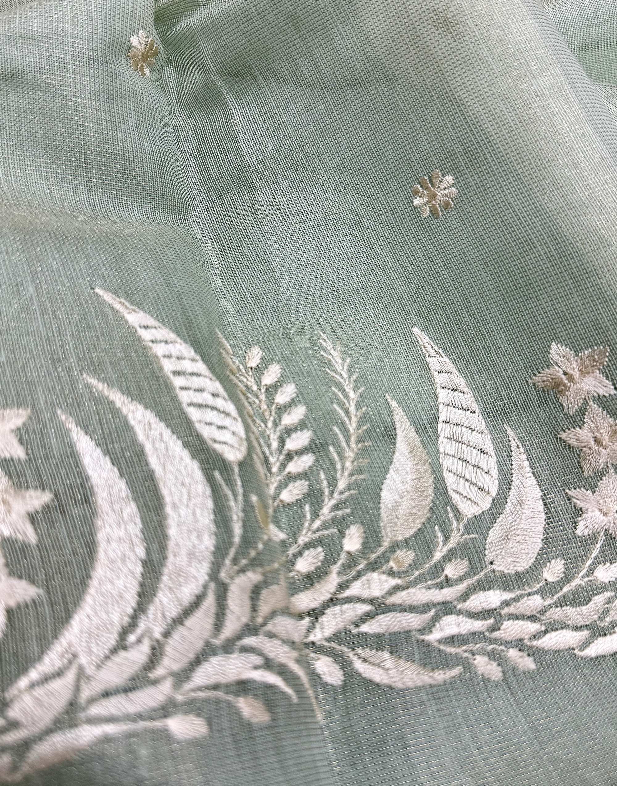 Mint Green Linen Tissue Unstitched Suit with Embroidery