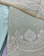 Mint Green Linen Tissue Unstitched Suit with Thread Embroidery