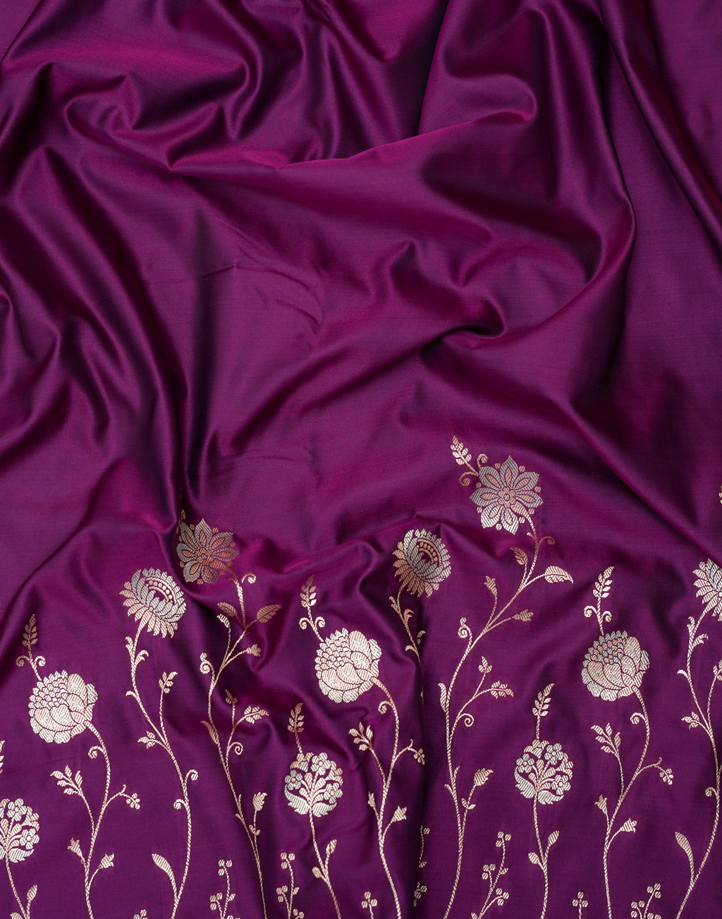 Royal Purple Banarasi Mushroo Silk Saree with Floral Weaving & Zari Border