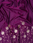 Royal Purple Banarasi Mushroo Silk Saree with Floral Weaving & Zari Border
