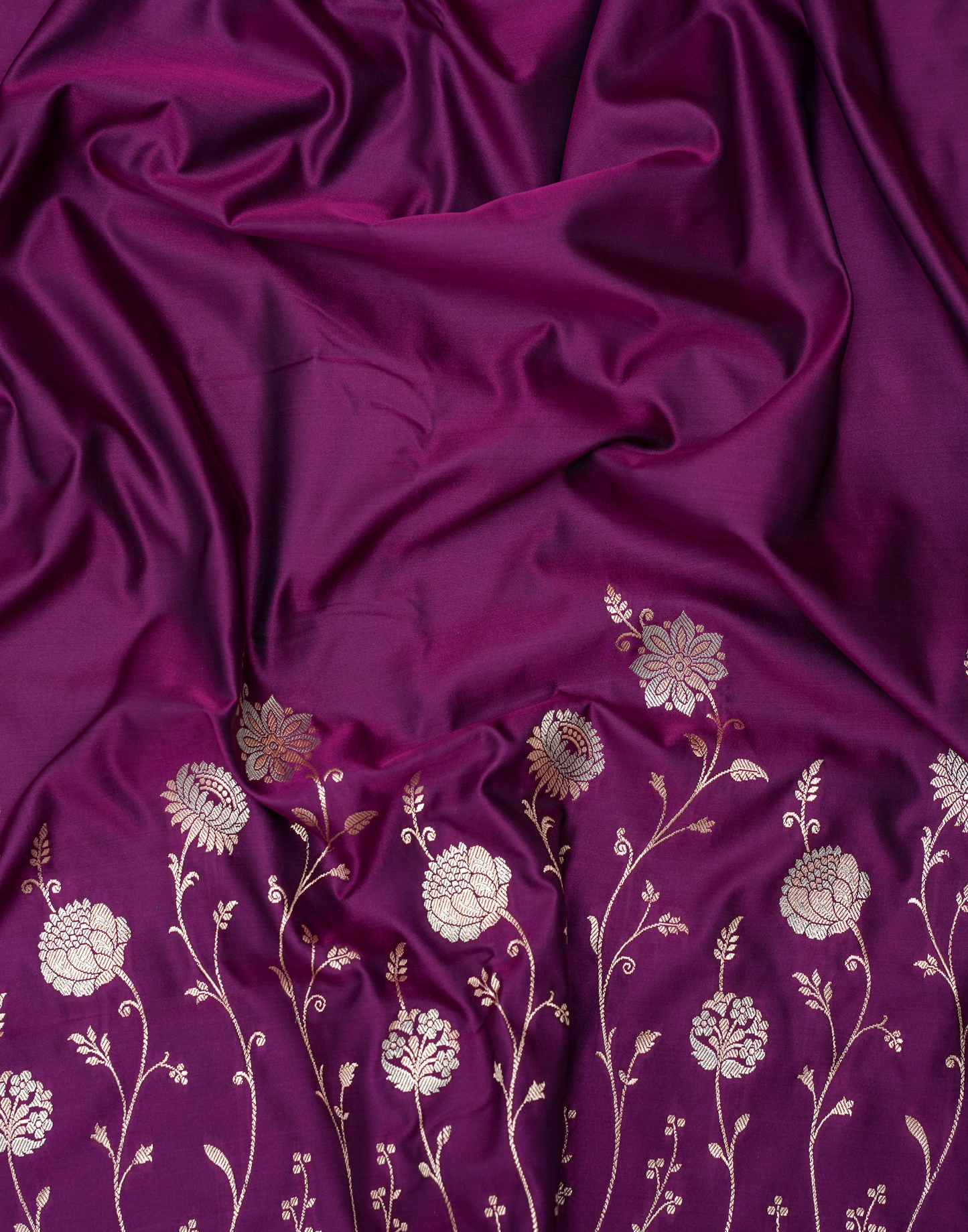 Royal Purple Banarasi Mushroo Silk Saree with Floral Weaving & Zari Border