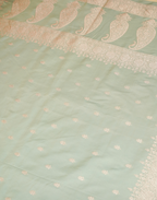 Pistachio Green Banarasi Mushroo Silk Saree with Floral Weaving & Zari Border
