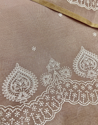 Beige Linen Tissue Unstitched Suit with Thread Embroidery