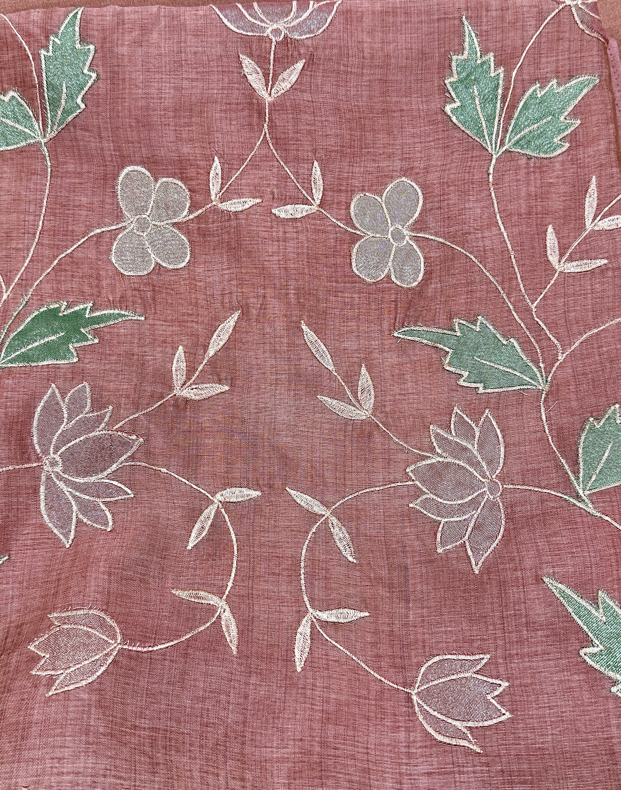 Rust Pink Tussar Unstitched Suit with Appliqué Embroidery