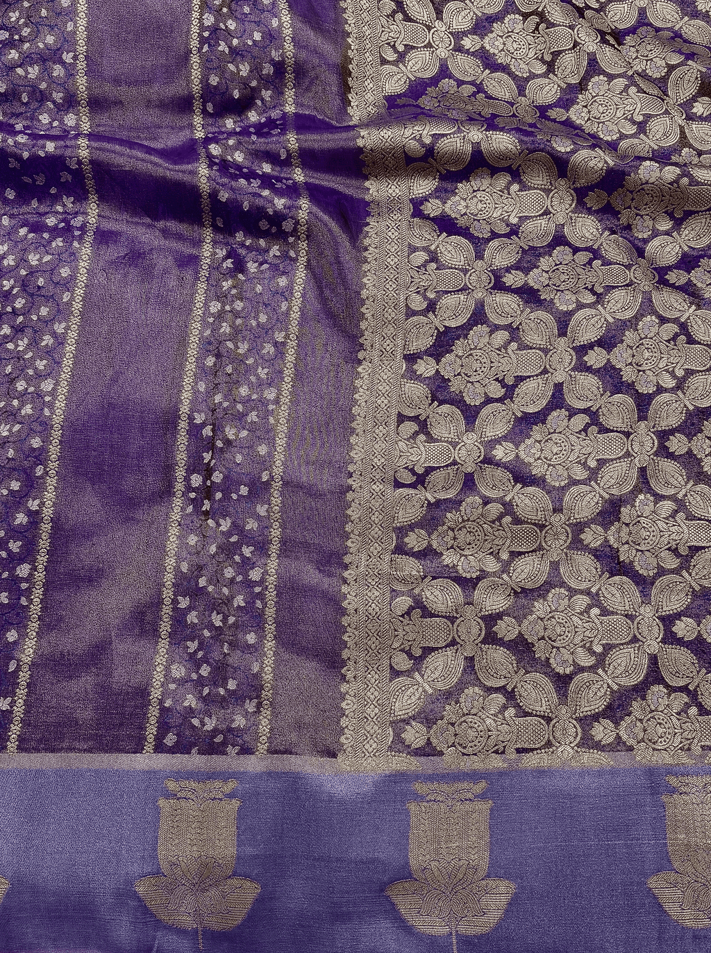 Lavender Purple  Georgette Tissue Silk Saree