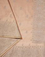 Peach Beige Banarasi Mushroo Silk Saree with Floral Weaving & Zari Border