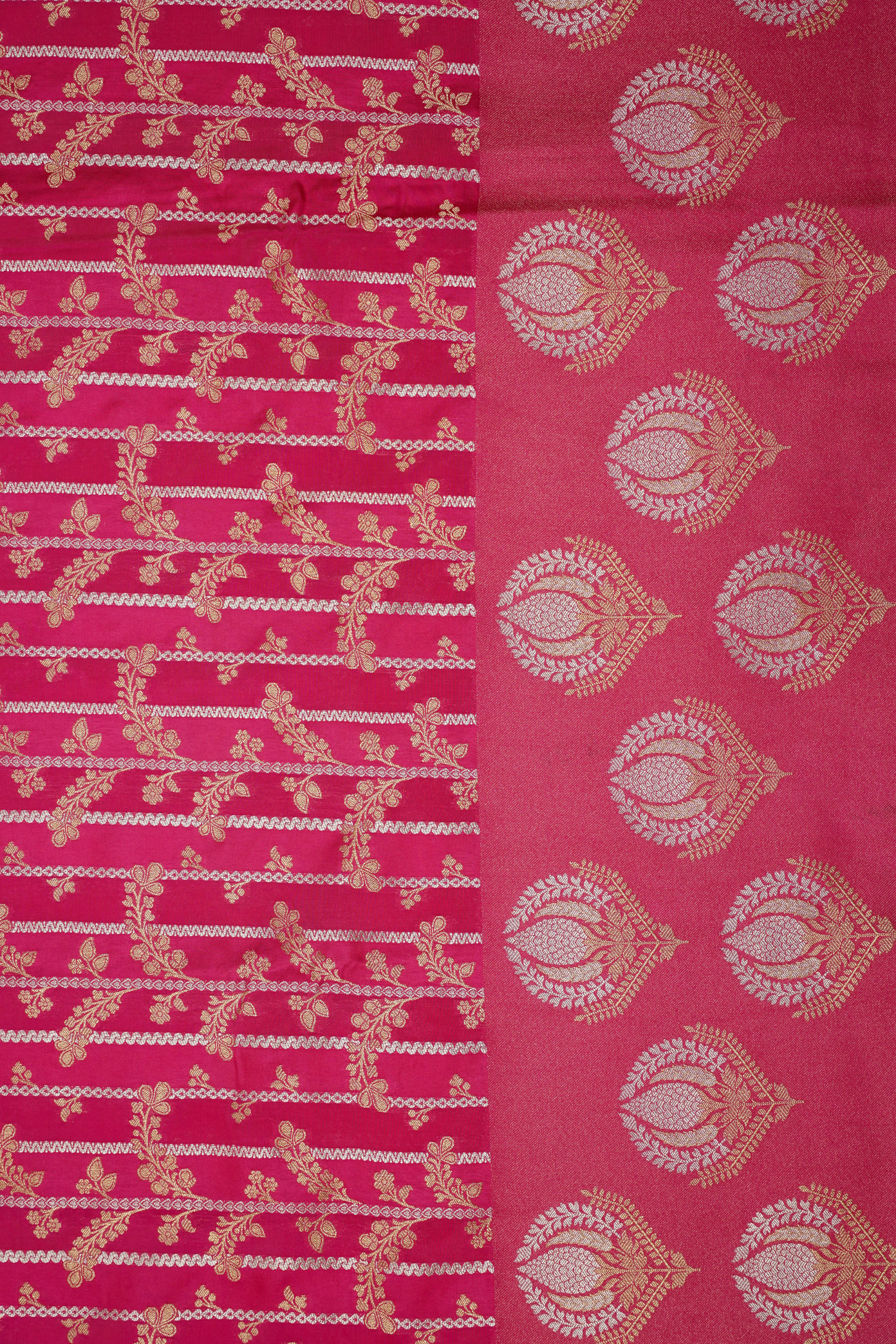 Rani Pink Viscose Satin Saree with Dual Weaving