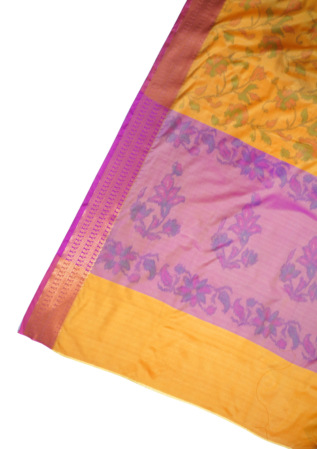 Yellow Soft Silk Saree with Pink Border
