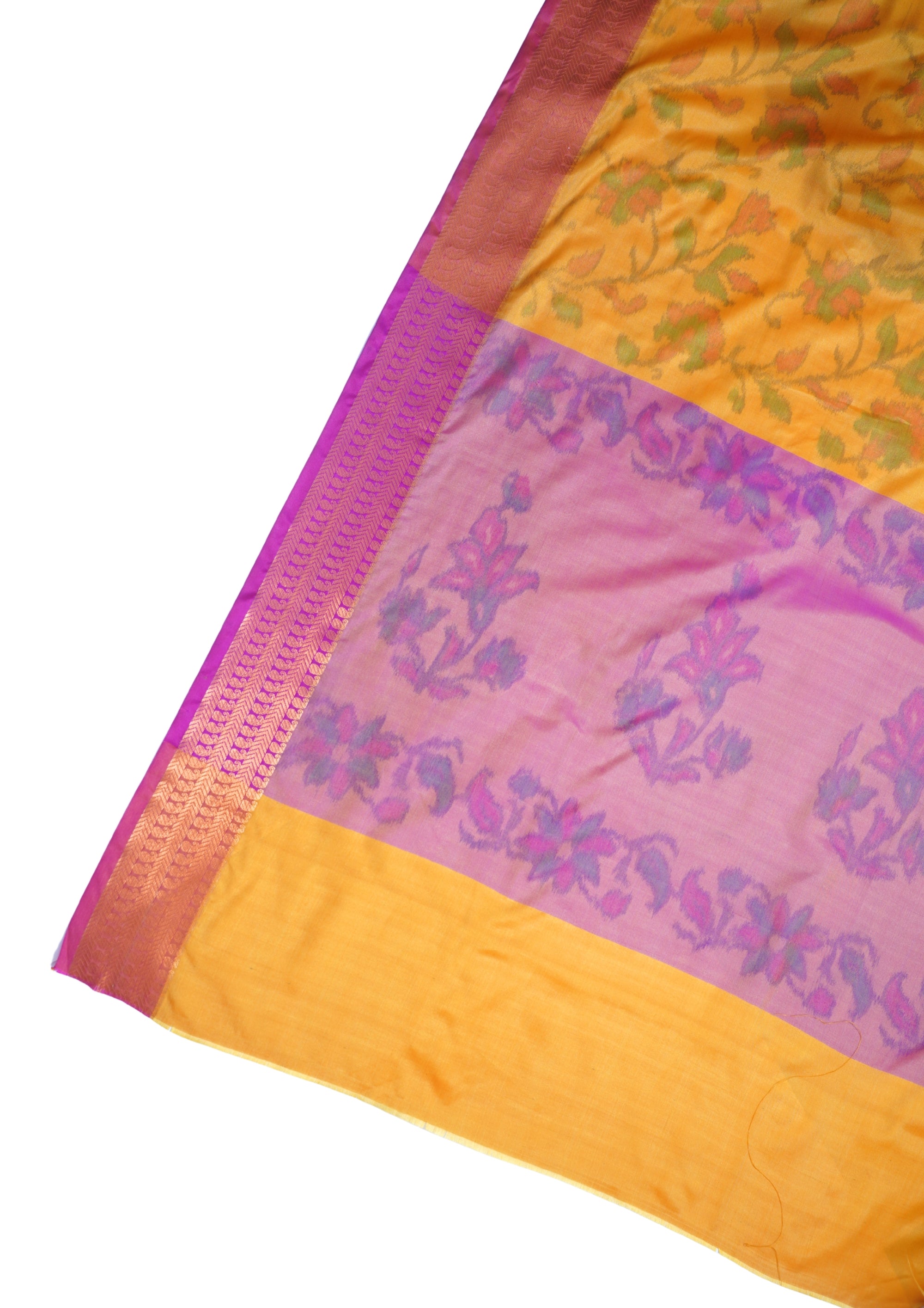Yellow Soft Silk Saree with Pink Border