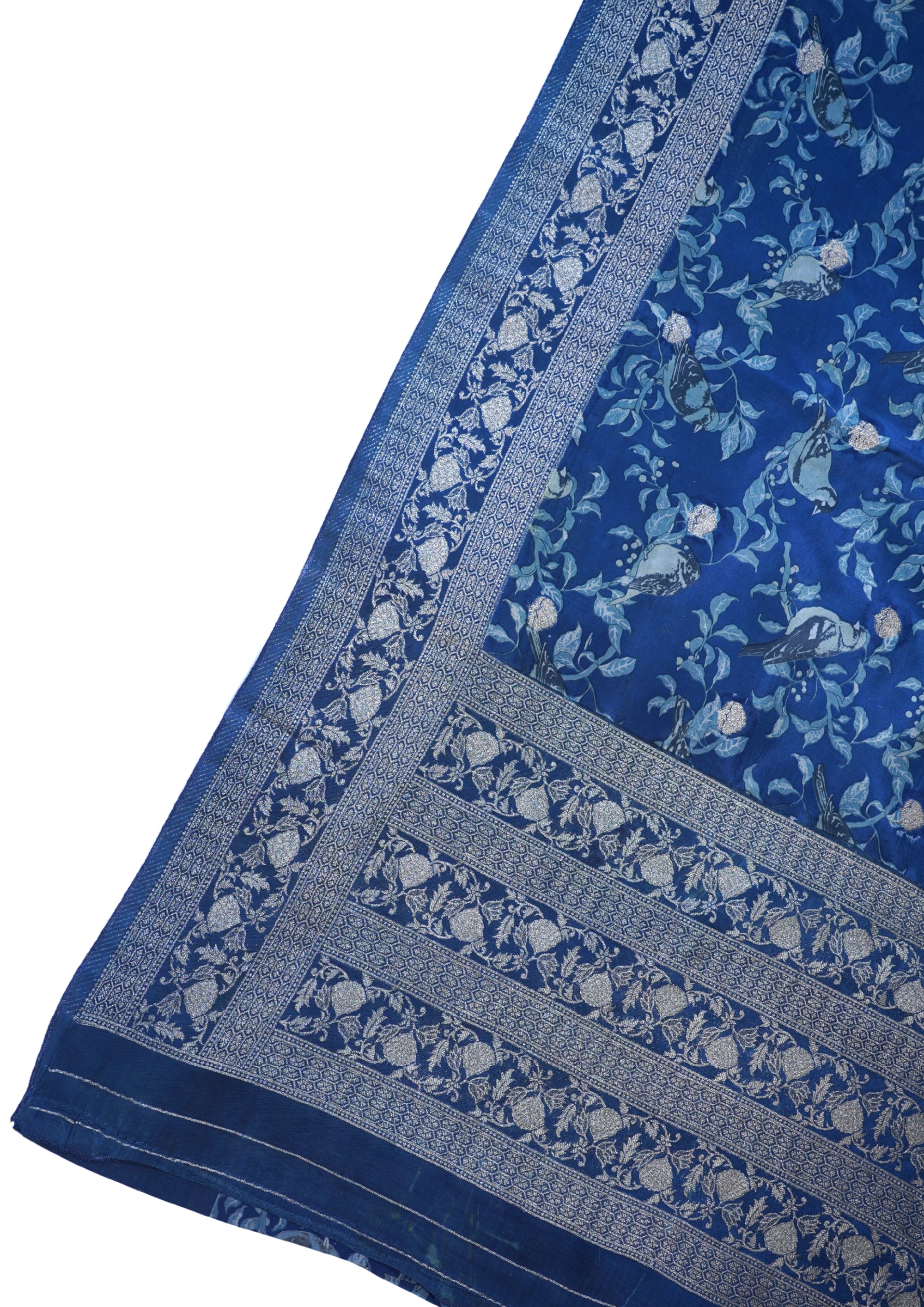 Blue Viscose Satin Kalamkari Print Fancy Saree