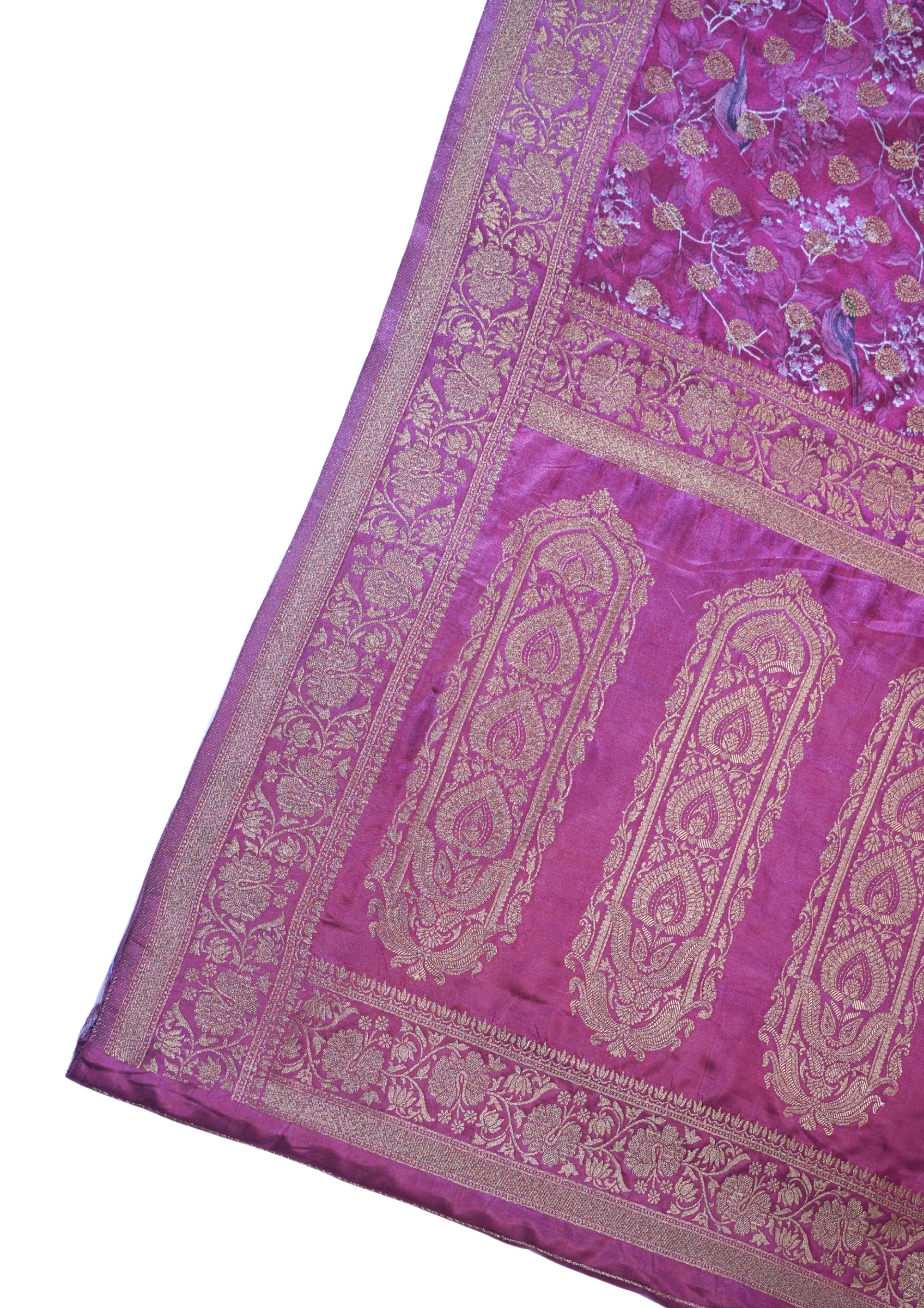 Purple Mushroo Silk Kalamkari Print Fancy Saree