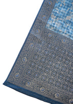 Teal Blue Mushroo Silk Kalamkari Print Fancy Saree