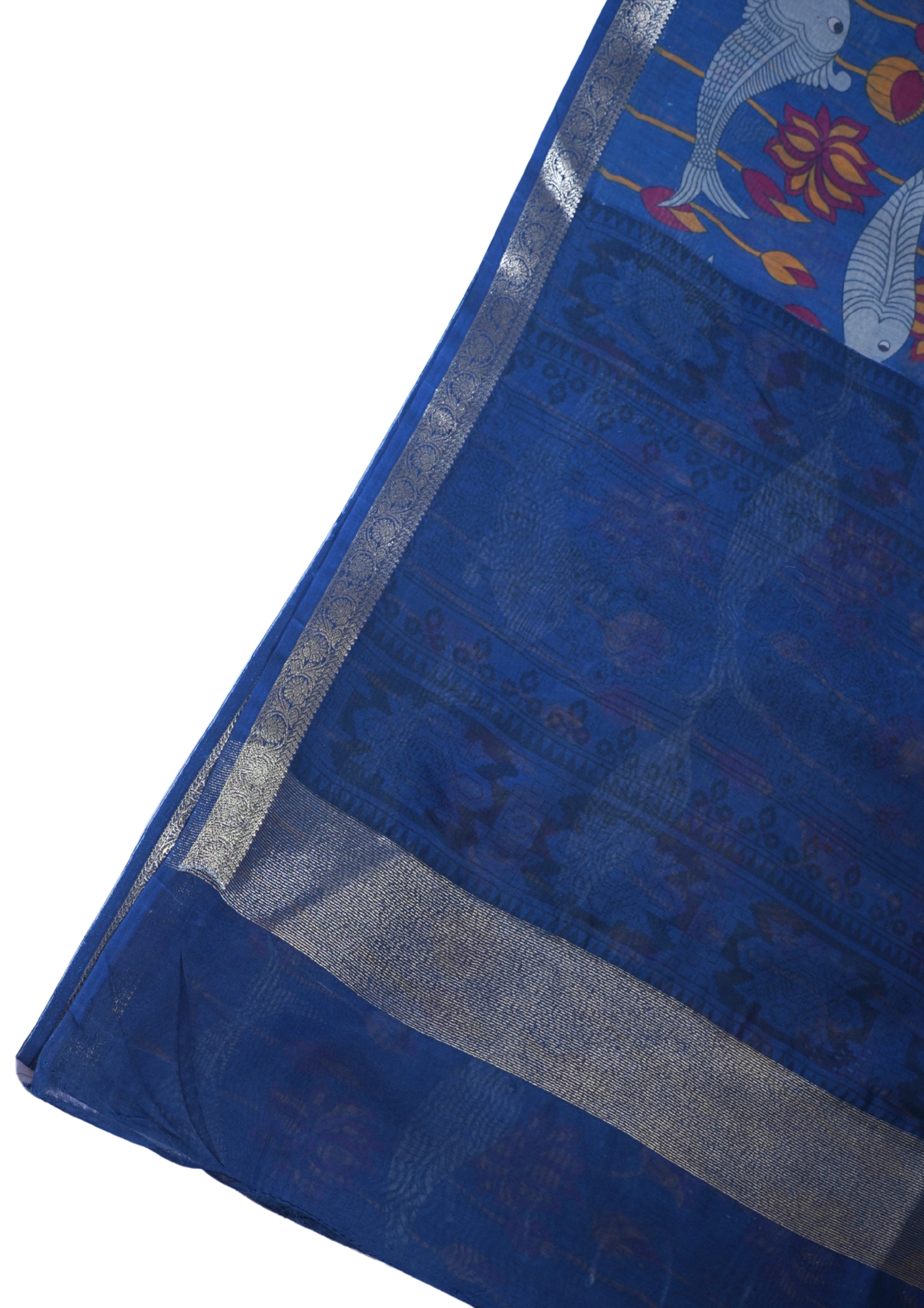 Blue Pure Chanderi Saree with Kalamkari Print