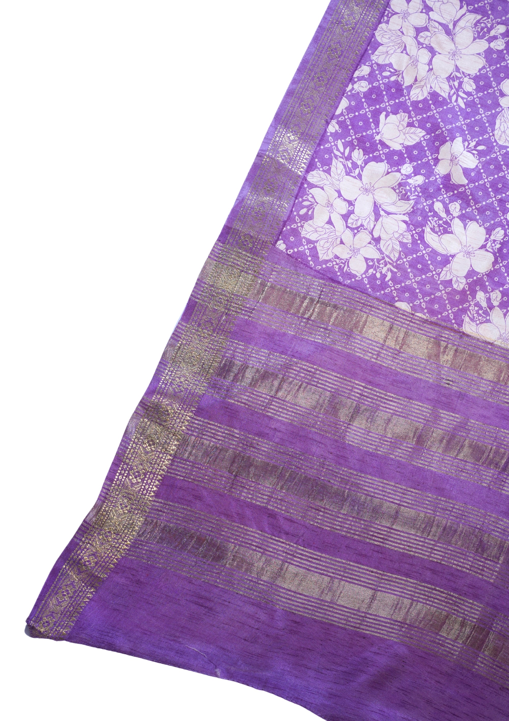 Purple Muga Silk Kalamkari Print Fancy Saree