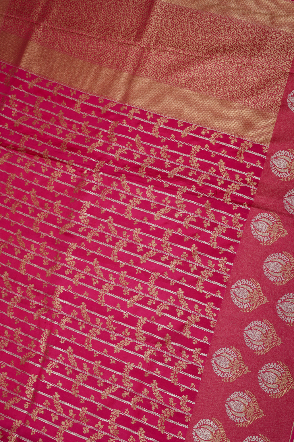Rani Pink Viscose Satin Saree with Dual Weaving