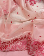 Blush Pink Organza Unstitched Suit with Dual Tone Floral Embroidery