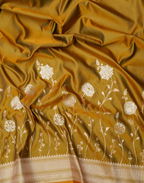 Mustard Gold Banarasi Mushroo Silk Saree with Floral Weaving & Zari Border