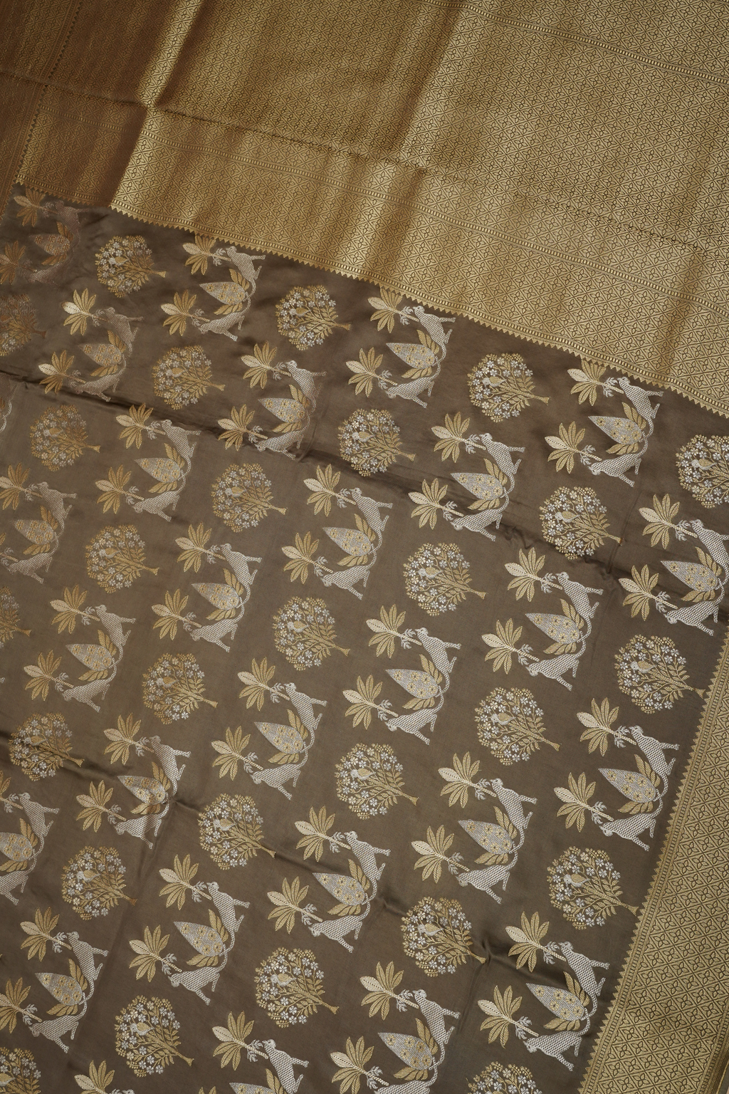 Chocolate Brown Viscose Satin Saree with Dual Weaving