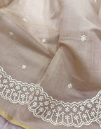 Beige Linen Tissue Unstitched Suit with Thread Embroidery