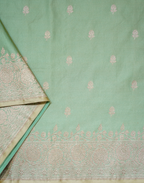 Sage Green Banarasi Mushroo Silk Saree with Floral Weaving & Zari Border