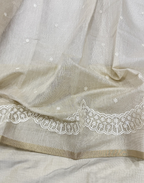 Off White Linen Tissue Unstitched Suit with Thread Embroidery