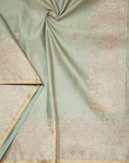 Pistachio Green Banarasi Mushroo Silk Saree with Floral Weaving & Zari Border