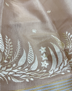 Taupe Linen Tissue Unstitched Suit with Floral Embroidery