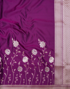 Royal Purple Banarasi Mushroo Silk Saree with Floral Weaving & Zari Border