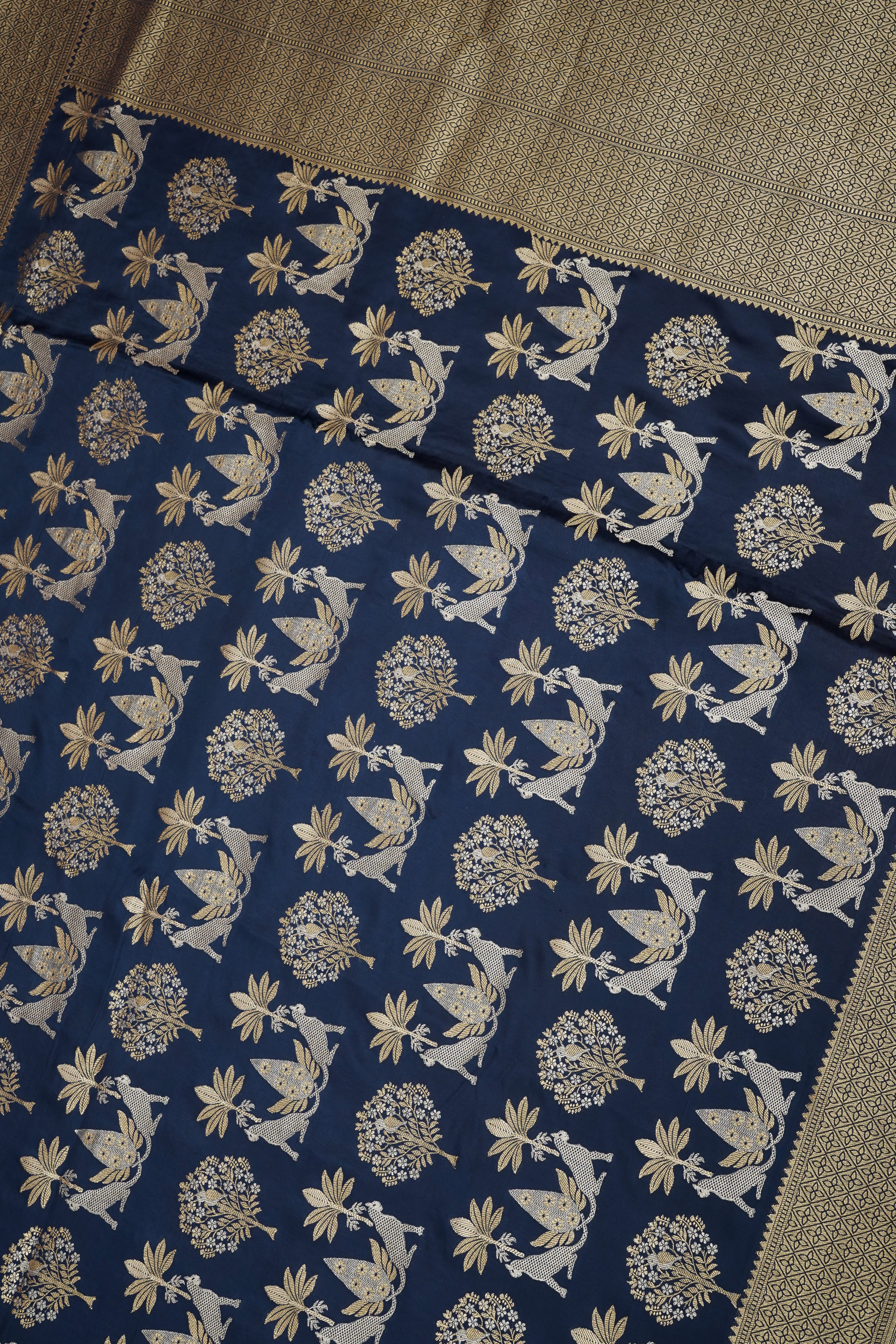 Midnight Blue Viscose Satin Saree with Dual Weaving