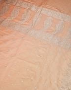 Pastel Peach Banarasi Mushroo Silk Saree with Floral Weaving & Zari Border