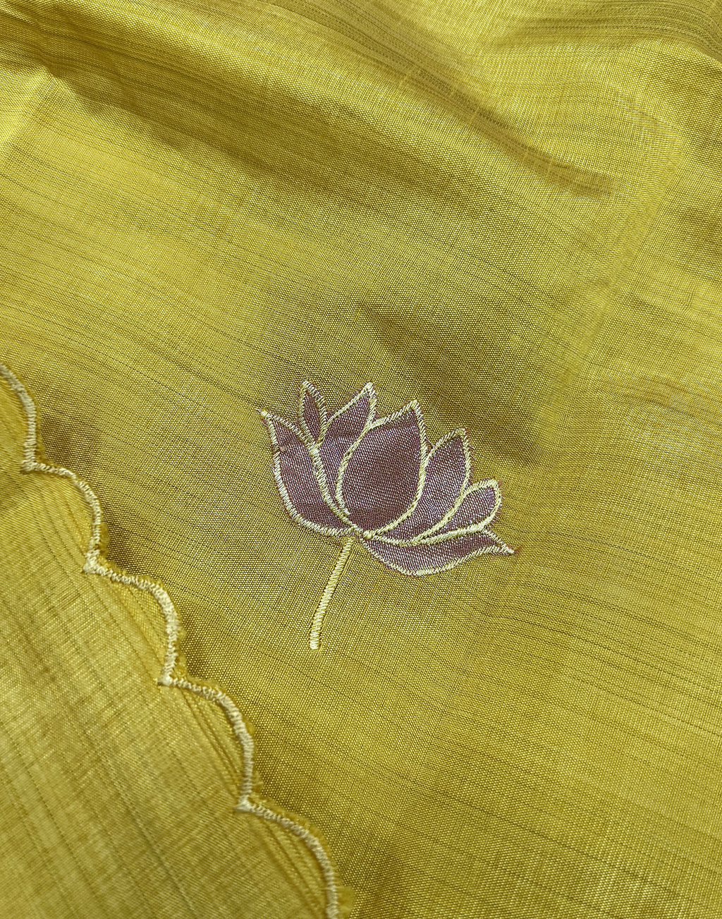 Mustard Yellow Tussar Unstitched Suit with Appliqué Embroidery
