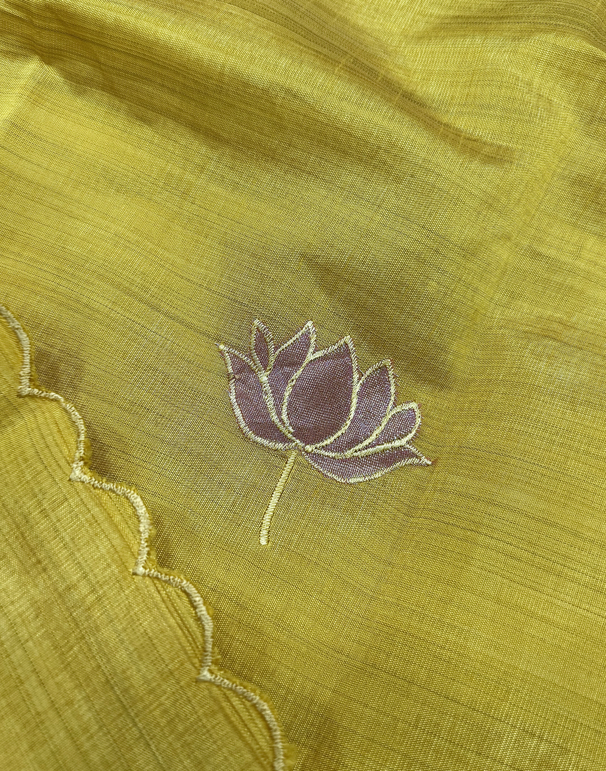 Mustard Yellow Tussar Unstitched Suit with Appliqué Embroidery