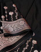 Black Banarasi Mushroo Silk Saree with Zari Border