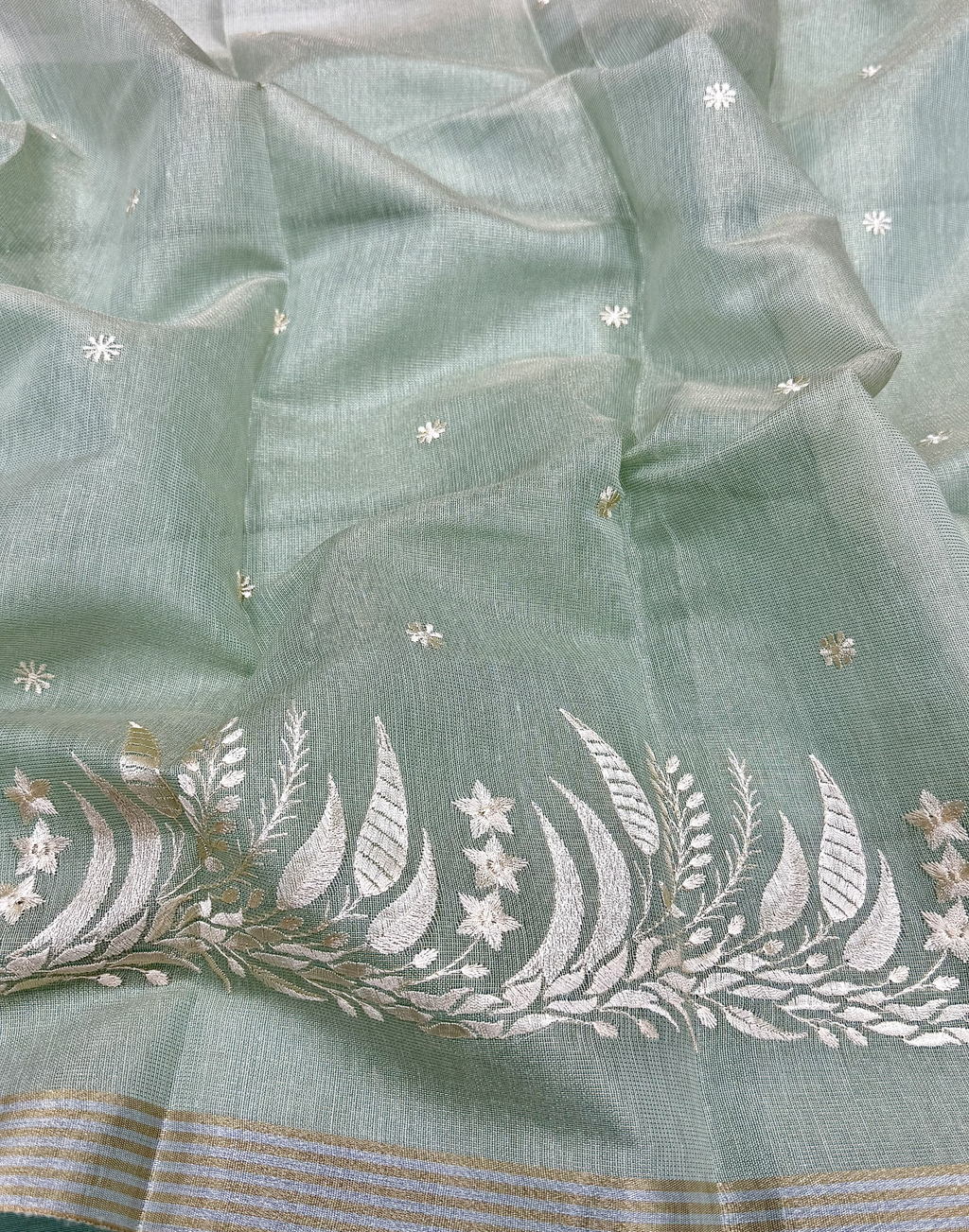 Mint Green Linen Tissue Unstitched Suit with Embroidery