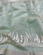 Mint Green Linen Tissue Unstitched Suit with Embroidery