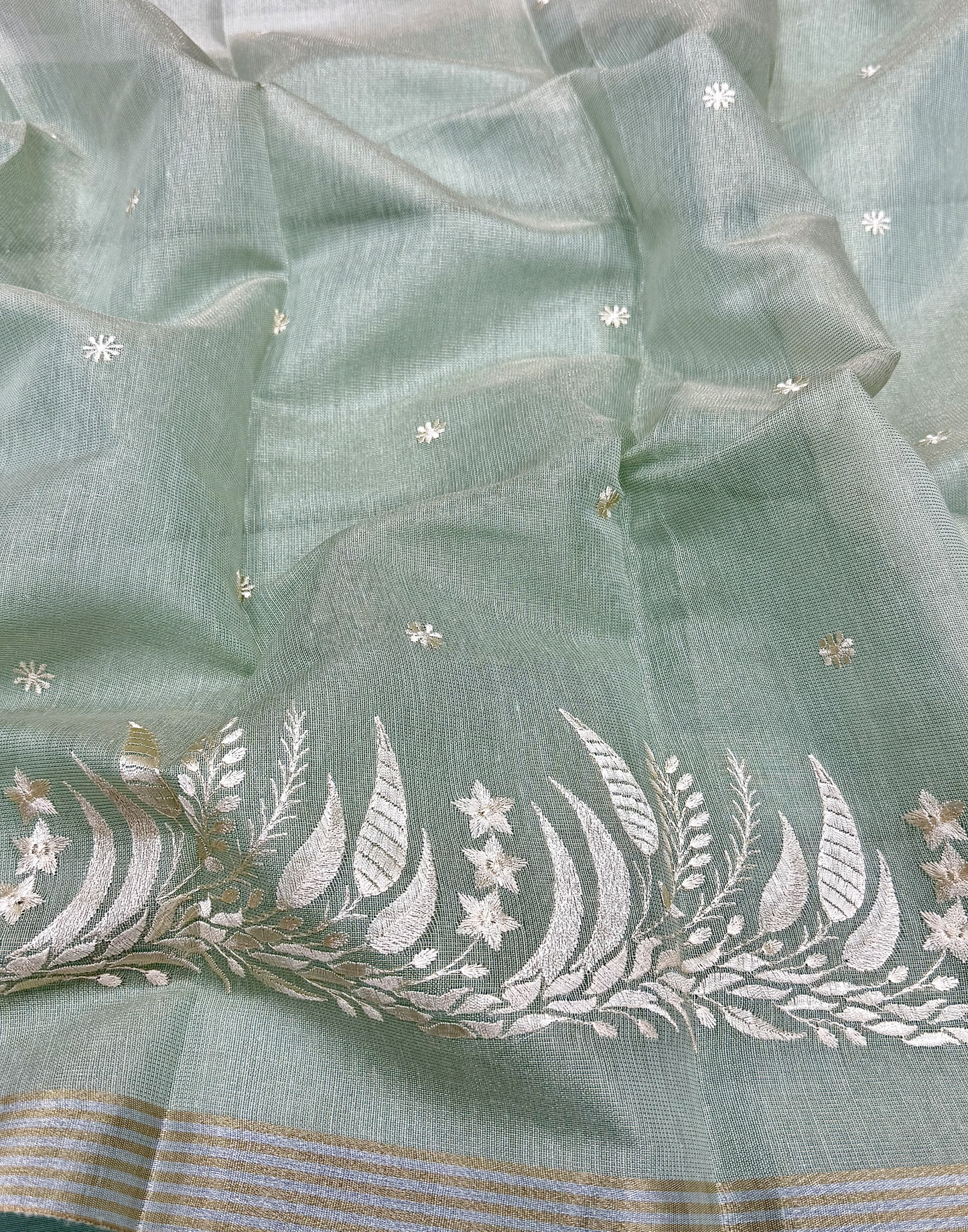 Mint Green Linen Tissue Unstitched Suit with Embroidery