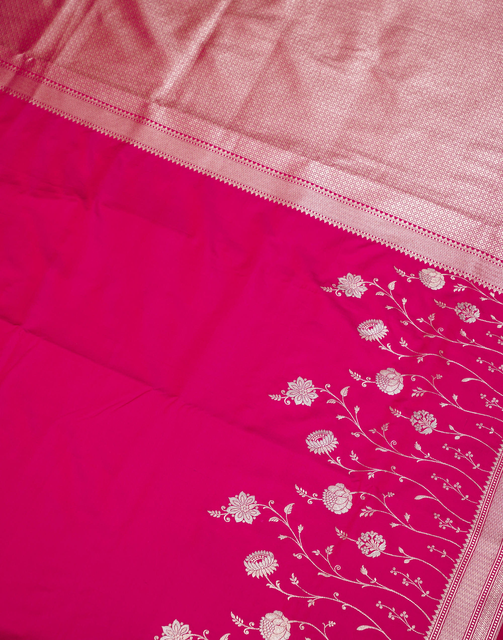 Rani Pink Banarasi Mushroo Silk Saree with Zari Border
