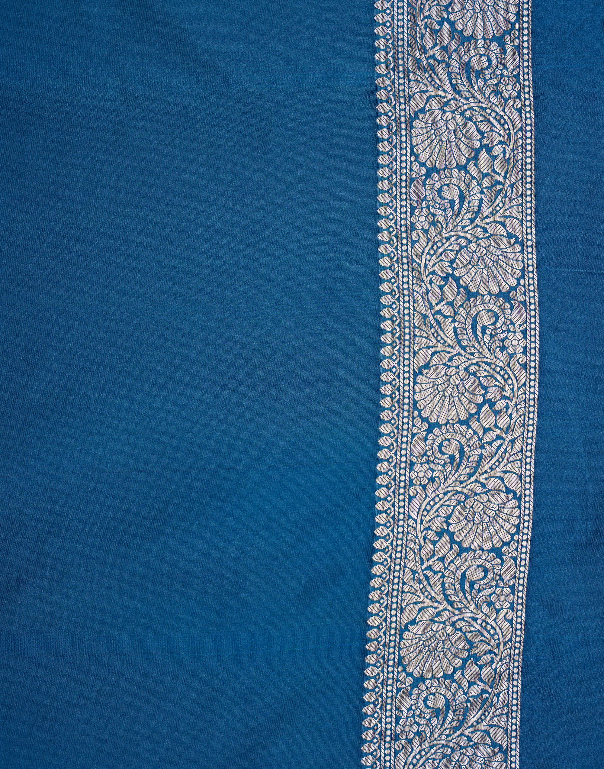 Sapphire Blue Banarasi Mushroo Silk Saree with Floral Weaving & Zari Border