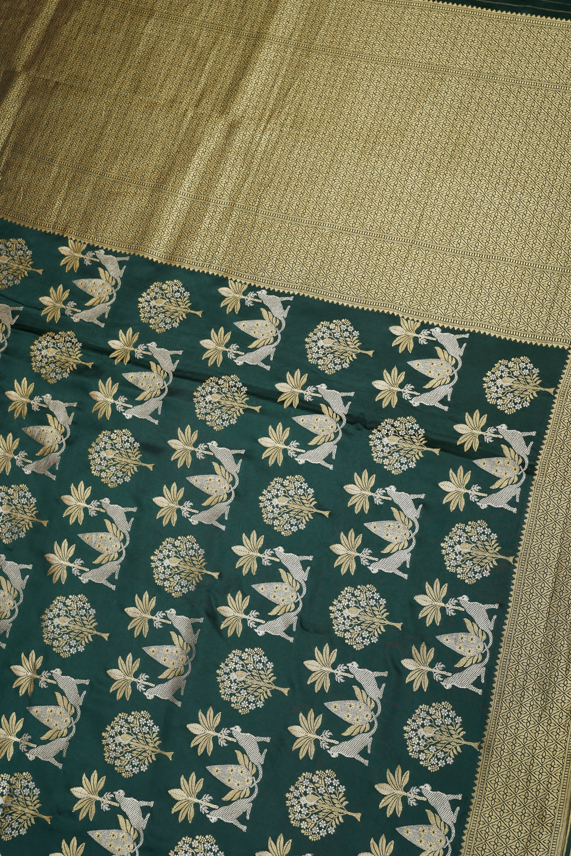 Bottle Green Viscose Satin Saree with Dual Weaving