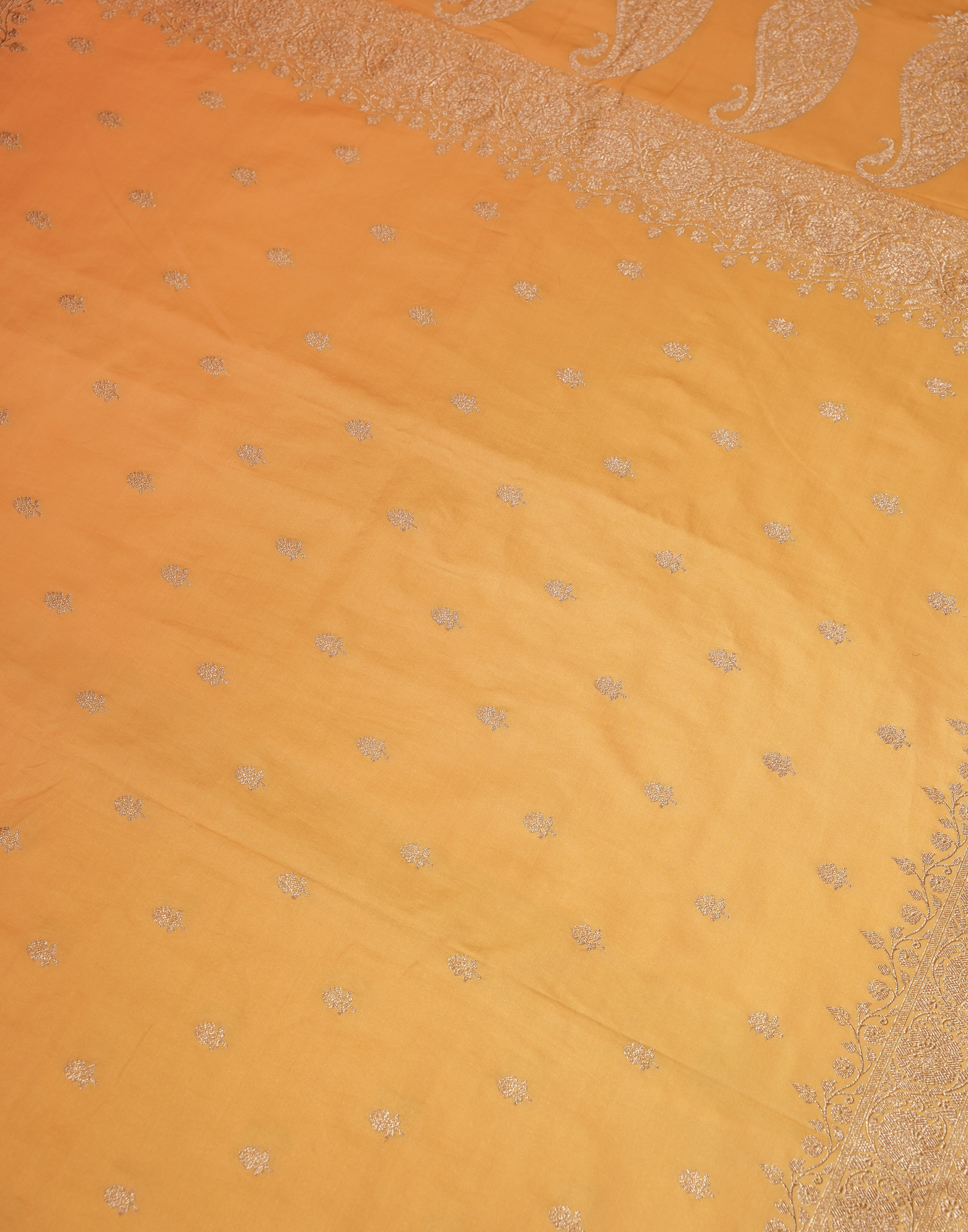 Pastel Peach Banarasi Mushroo Silk Saree with Floral Weaving & Zari Border