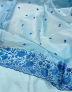 Sky Blue Organza Unstitched Suit with Tonal Floral Embroidery