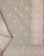 Ash Grey Banarasi Mushroo Silk Saree with Floral Weaving & Zari Border