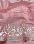 Baby Pink Linen Tissue Unstitched Suit with Floral Embroidery
