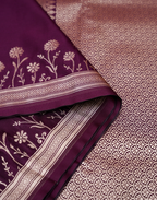 Magenta Banarasi Mushroo Silk Saree with Floral Weaving & Zari Border